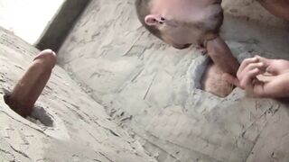 Gloryhole Daddy Bears Stuff Boy's Holes with 3 Cum Floods