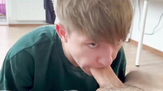 Twink Lures Big Dick Buddy Over Gags on Cum Flood Explosion