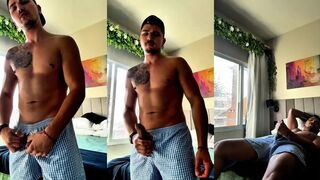 Inked Russian Tom Storm Jerks Massive Cock to Gushing Cum Explosion