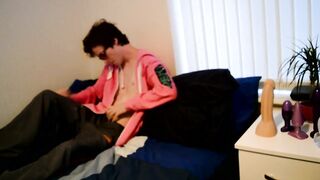 Glasses Twink Pounds Round Ass with Dildo Gushes Cum