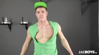 Larrys Oiled Muscle Flex Cock Gushes Thick Cum Rivers