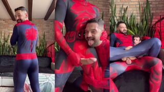 Deadpool's Monster Uncut Cock Destroys Spidey's Bubble Butt Gushing Creampie Choke