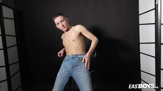 Twink's Curvy Big Teen Cock Gushes Explosive Cum Flood on Chair