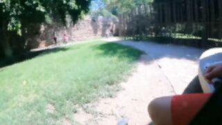 Sheer Red Cock Gushes Cum Drenching Shorts Before Cyclists Stare