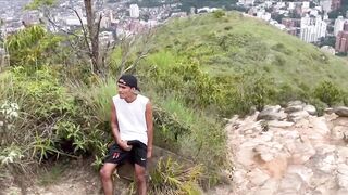 Jacking Off Trail Twink Kneels Chokes On Huge Cock Cum Gush