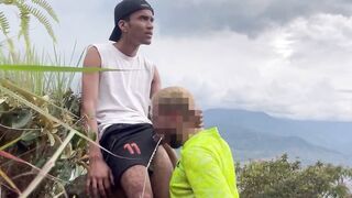 Jacking Off Trail Twink Kneels Chokes On Huge Cock Cum Gush