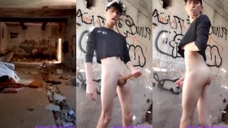 18YO Urbex Twink Grips Monster Cock Jerks Gushes Cum Ruins