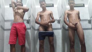 Latin Twink Almost Caught Shower Jerking Massive Uncut Cum Flood