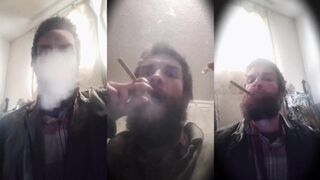 Leather Bear Smoke Master Chokes Cigar Gushes Cum Flood