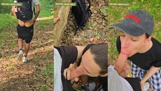 Daddy Chokes Twink Femboy on Hike Trail Gushing Cum Mouth Explosion