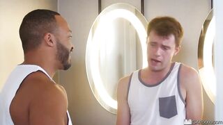 Trainer's Black Cock Gushes Down Client's Hungry Throat Then Wrecks Ass