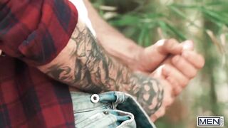 Bearded Hunk Man Pussy Destroyed Park Tree Bareback Cum Gush