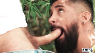 Bearded Hunk Man Pussy Destroyed Park Tree Bareback Cum Gush