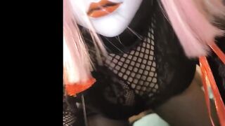 Masked Pink Femboy Sissy Railed Bareback Daddy Creampie Gush