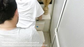 Stepbro Destroys Twink Ass Bareback in Bathroom Gushing Creampie