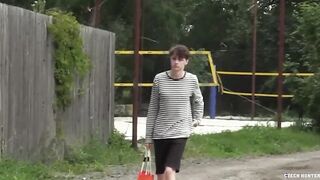 Twink's Shaved Ass Gaped by Uncut Big Cock Reverse Ride Gushing Cum Explosion