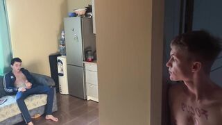 Twink gets destroyed by big dick after watching guy jerk off