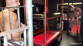 Eli Thorne destroys bareback Tom Storm in kinky dungeon