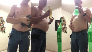 Spritzed to Squeal gay belly bloat pig stuffed with bananas and sprite