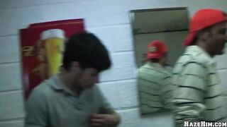 Frat initiation turns wild as college twinks gag on thick uncut dick face fuck sloppily