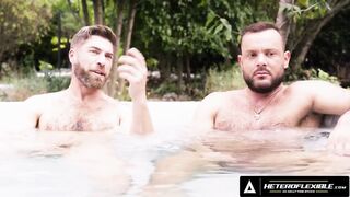 Heteroflexible Peter And Matt Shake Their Asses In The Hot Tub Jerking Off Until Cum Drips