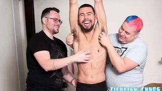 Javier bound sucked tickled by Matt while CDubs forces feet on chubby cock