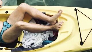 Outdoor kayak jerk Canadian hunk strips tight foreskin throbs