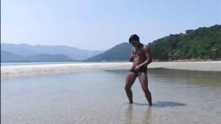 Public beach Latino muscles boys destroyed by deepthroat cumshots