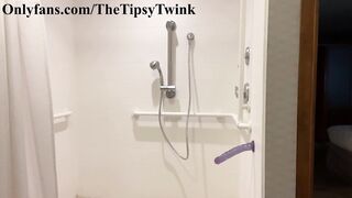 Twink jacked off with big dildo in shower with solo anal fuck