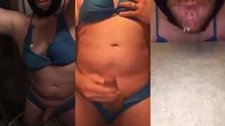 Secretly wearing my wife's bikini made me cum so hard I licked all of it up
