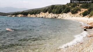 Greek nude beach hike turns brutal anal creampie mess