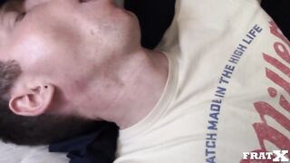 Jock gangbanged raw in college party cumshot