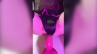 Balls deep in long dildo belly bulge anal ride