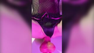 Balls deep in long dildo belly bulge anal ride
