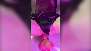 Balls deep in long dildo belly bulge anal ride