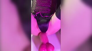 Balls deep in long dildo belly bulge anal ride