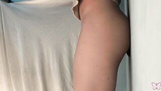 Femboy chokes on huge dildo screwing his bubble butt raw