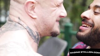 Raging Stallion wrecks muscle hunk with deepthroat and doggystyle breeding