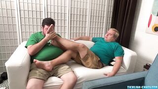 Chubby Nemo worships his Master Matt’s feet while tied up tight