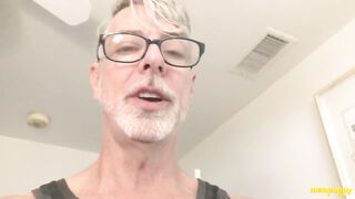 Silver daddy Richard Lennox teases his thick cock in solo cocksucking session