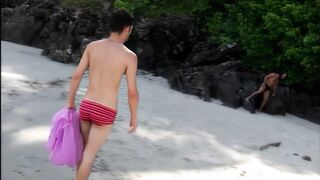 Andrey wrecked in anal heaven by latin beach studs