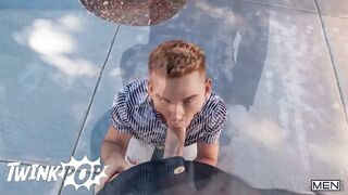 Twink gets his throat ruined by Marine’s throbbing cock