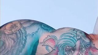 Muscle raider pops out his swollen bulge under jock revealing raw big dick gay solo action