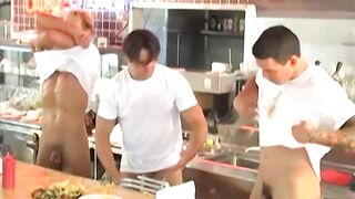 Muscle jocks strip naked and clean up the diner in full frontal fury