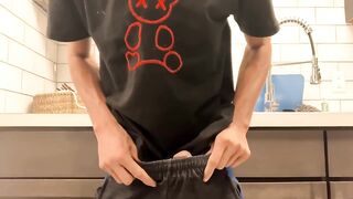 Twink Asian cutie wanks hard in messy kitchen