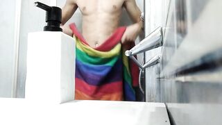 Skinny Twink Shows Off Huge Flaccid Cock And Ready Asshole In The Shower