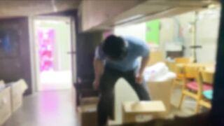 Gay asian twink masturbates in break room huge cumshot while student watches