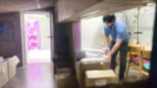 Gay asian twink masturbates in break room huge cumshot while student watches