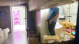 Gay asian twink masturbates in break room huge cumshot while student watches