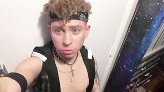 German twink bad boy jerks off huge cock by front door